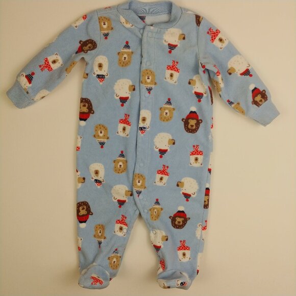 Carter's Fleece Winter Bear Faces Footie 6 Months - Picture 1 of 9